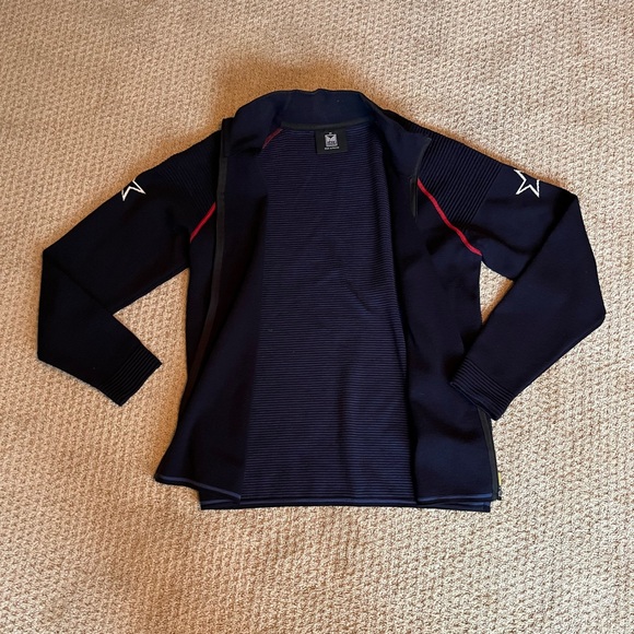 Dale of Norway full zip wool sweater, navy blue with red accent trim. EUC - Picture 1 of 5